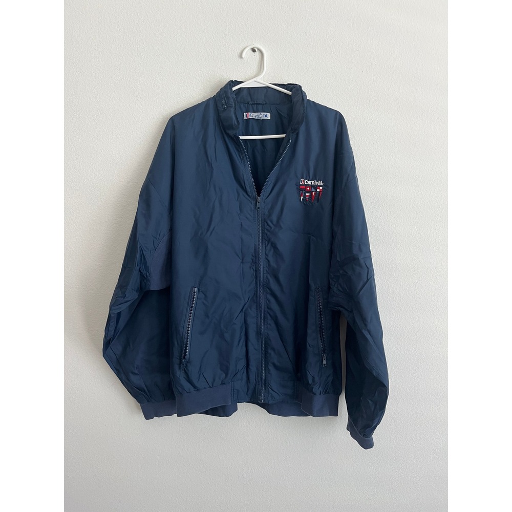 Carnival Cruise Line Windbreaker Jacket Navy Blue Nautical Flags Mens Large L